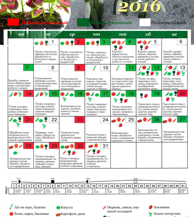 Посевной лунный календарь на март 2016